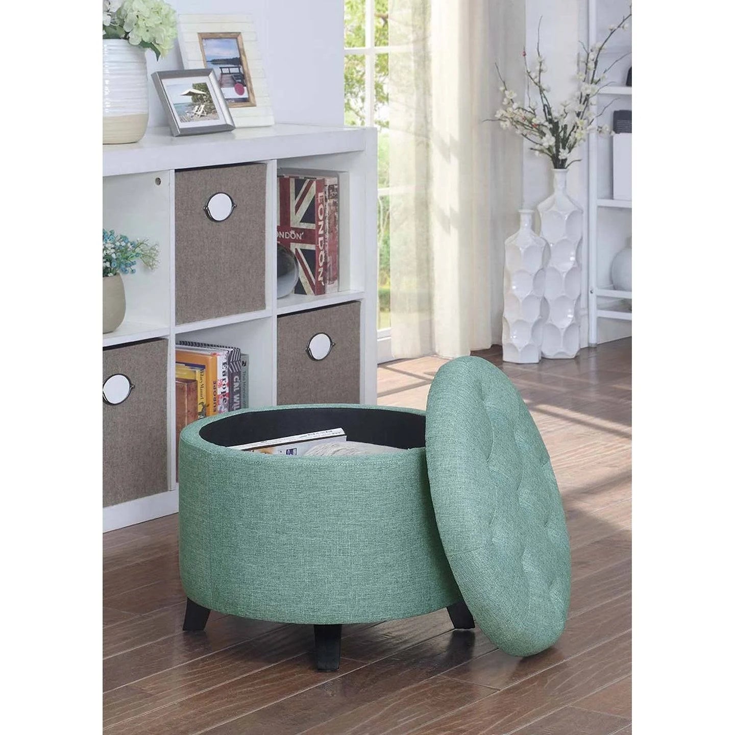 Green Fabric Round Ottoman B25584