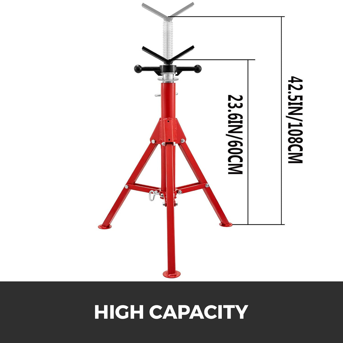 V Head Pipe Stand, Adjustable Height 24-42, 2500 lb. Load Capacity, Carbon Steel N180