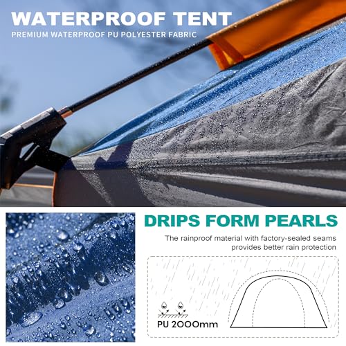 Waterproof PU2000mm Double Layer Tent for Camping, 8FT L x 8FT W x 7.2FT H W31692