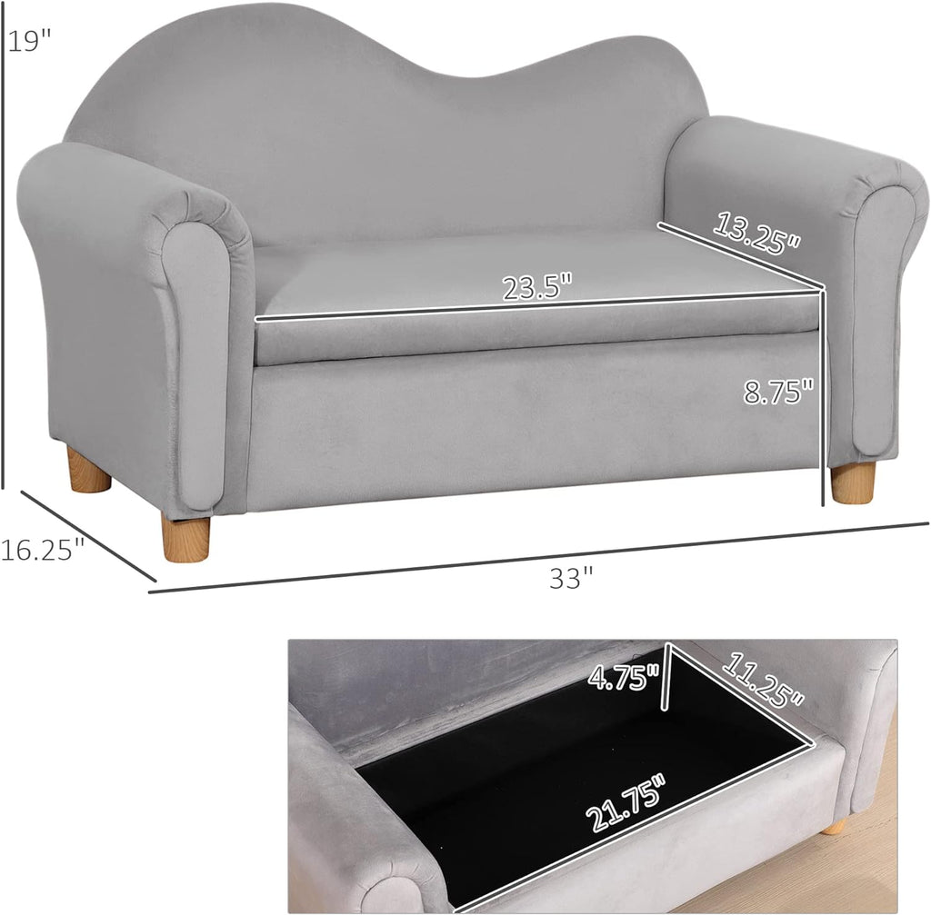Grey Velvet Kids Sofa with Toy Storage Chest K7151