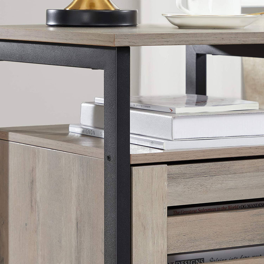 Greige Nightstand End Table with Cabinet and Shelf U550020