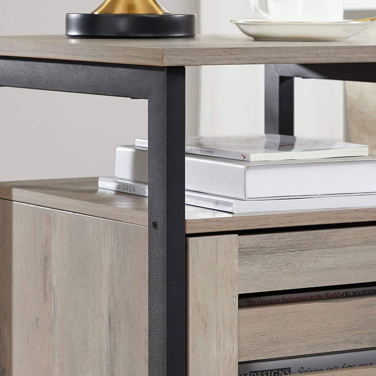 Greige Nightstand End Table with Cabinet and Shelf U550020