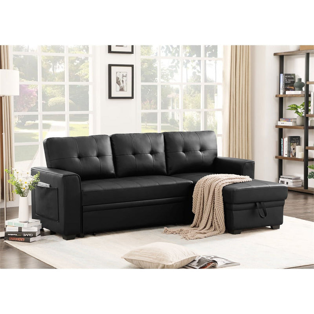 Black 84" Wide Sectional Sofa with Pull Out Sleeper Bed K820966
