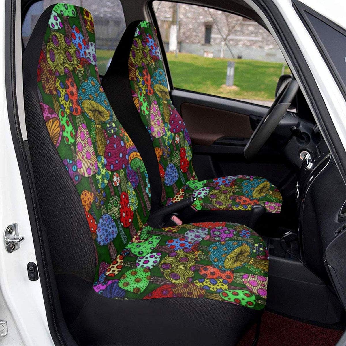 Cartoon Mushroom Art Car Seat Cover Full Set of 2 Vehicle Seat Protector E2990