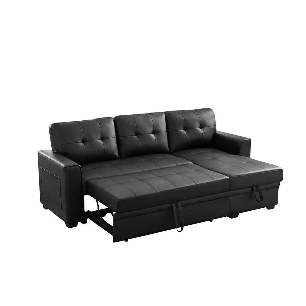 Black 84" Wide Sectional Sofa with Pull Out Sleeper Bed K820966
