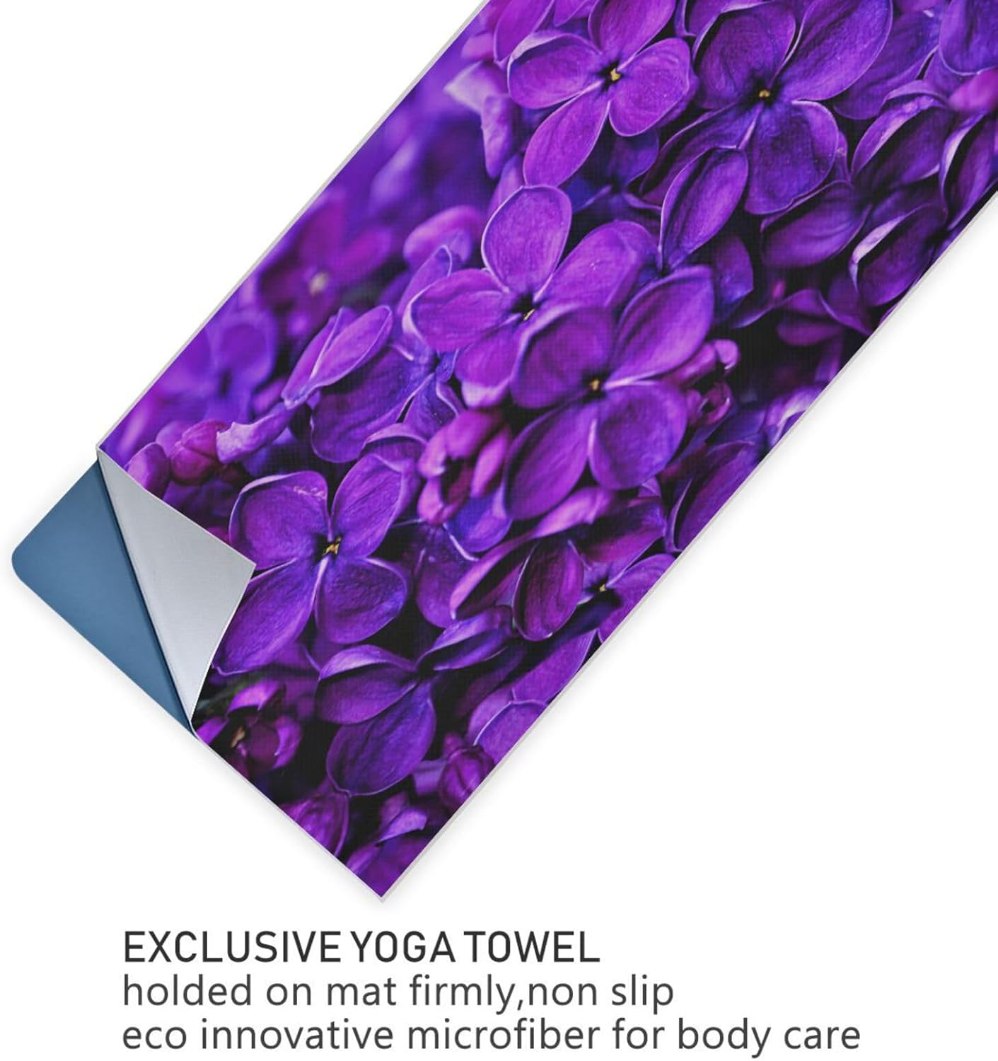 Lilac Purple Floral Non Slip Yoga Towel 73x 27 Inch with Storage Bag E34716