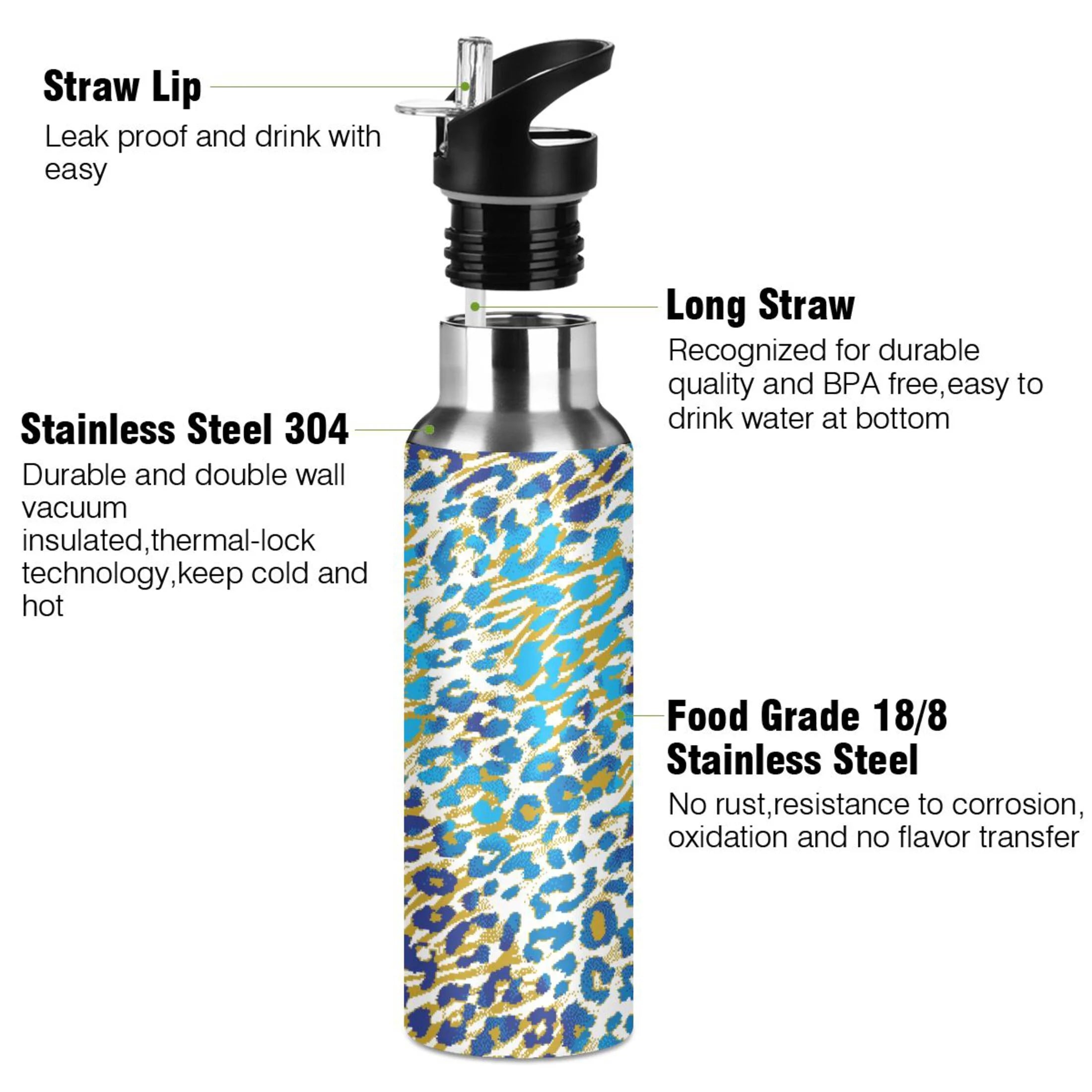 Green Brown Leopard Stainless Steel Vacuum Insulated Water Bottle 20 OZ N429