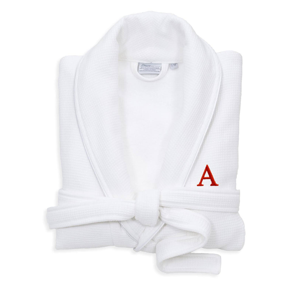 White Turkish Cotton Waffle Terry Bathrobe with Satin Piped Trim B391