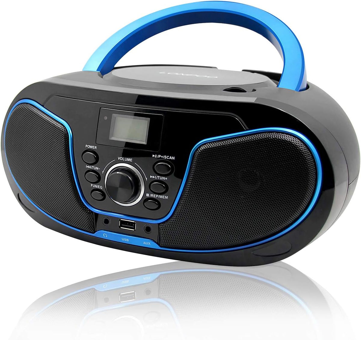 Portable Top-Loading CD MP3 Player Boombox with Bluetooth Stereo, FM Radio, Aux Line in, Headphone Jack, USB Port M909