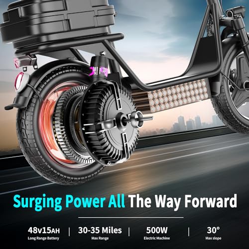 500W Peak Motor Sit Down E Scooter with Basket, 14" Pneumatic Tire H427117