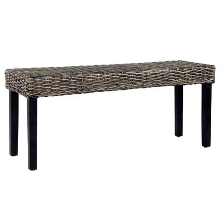 Black Natural Kubu Rattan and Solid Mango Wood Bench G677
