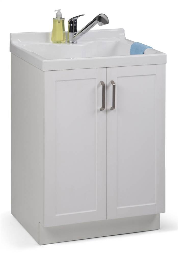Laundry Cabinet with Pull-Out Faucet and ABS Sink, Pure White G97965