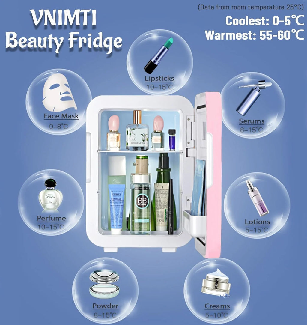 Pink 4 Liter Portable Cosmetic Fridge with Makeup Mirror D564