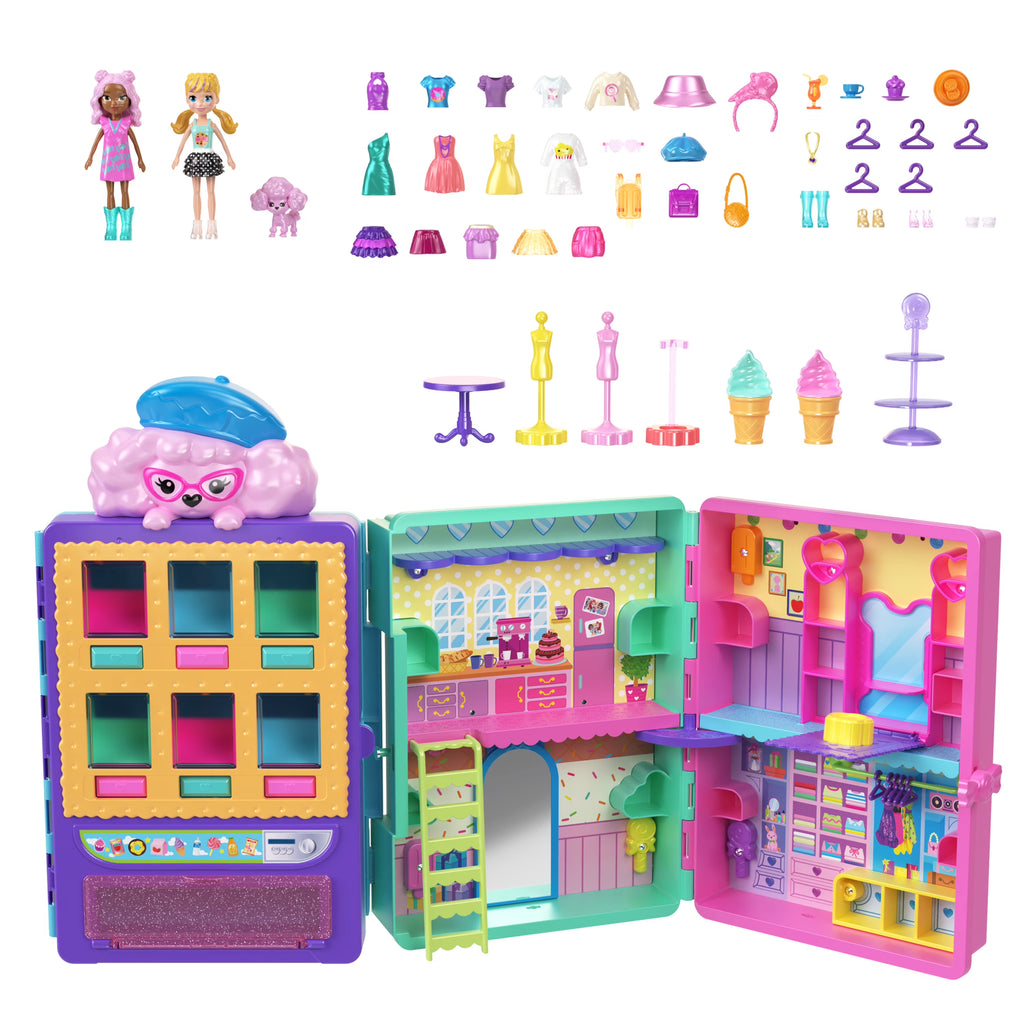 Candy Style Fashion Drop Playset with 2 Dolls, Vending Machine, 35+ Accessories I56913