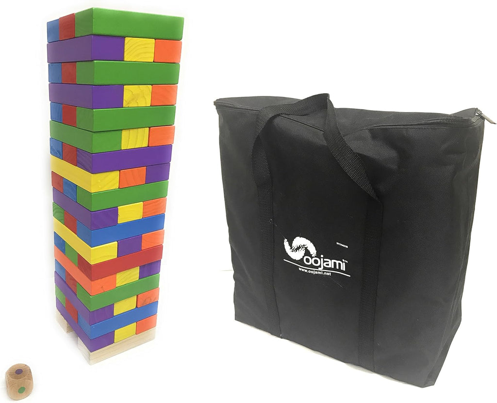 Colorful Tumbling Timber Tower with Dice and Carry Bag J94598