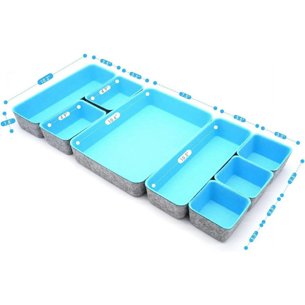 8-piece Felt Drawer Organizers Tray in Glacier Gray T264