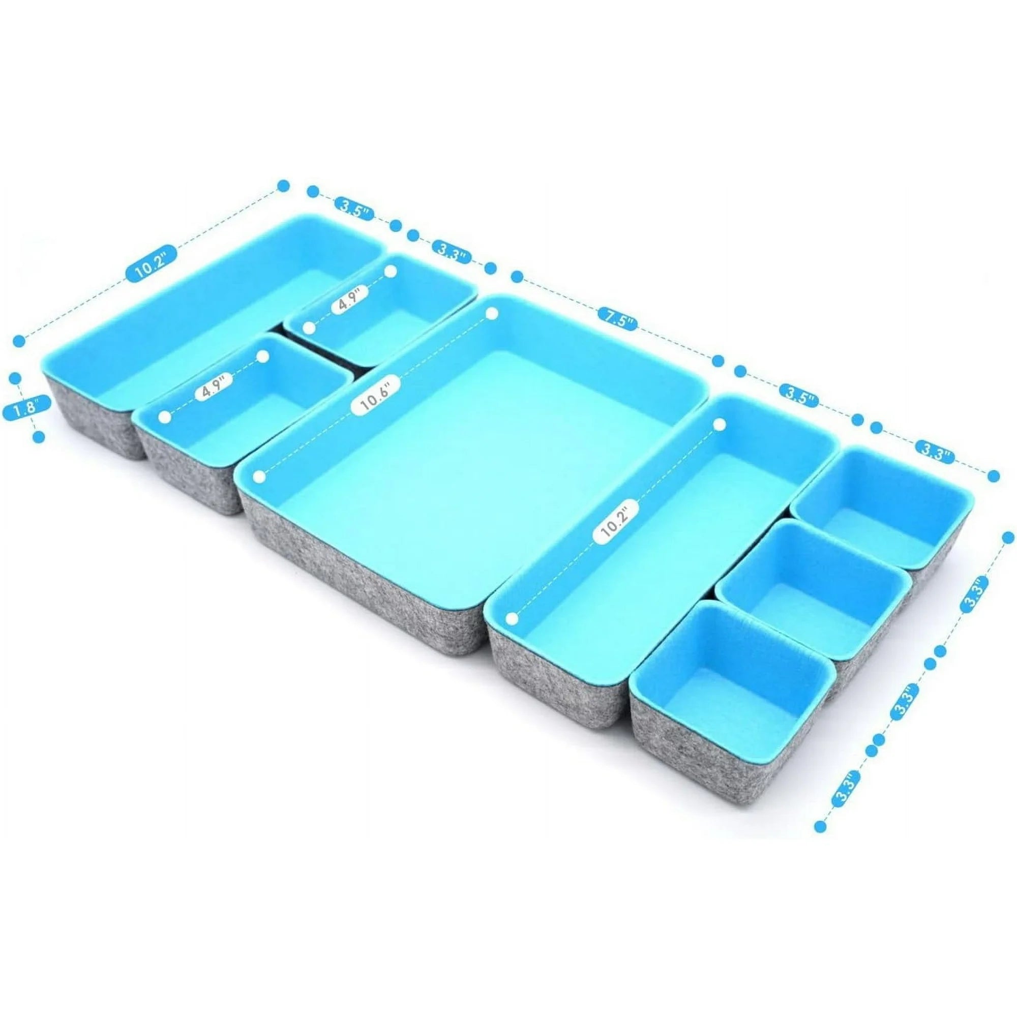 8-piece Felt Drawer Organizers Tray in Glacier Gray T264