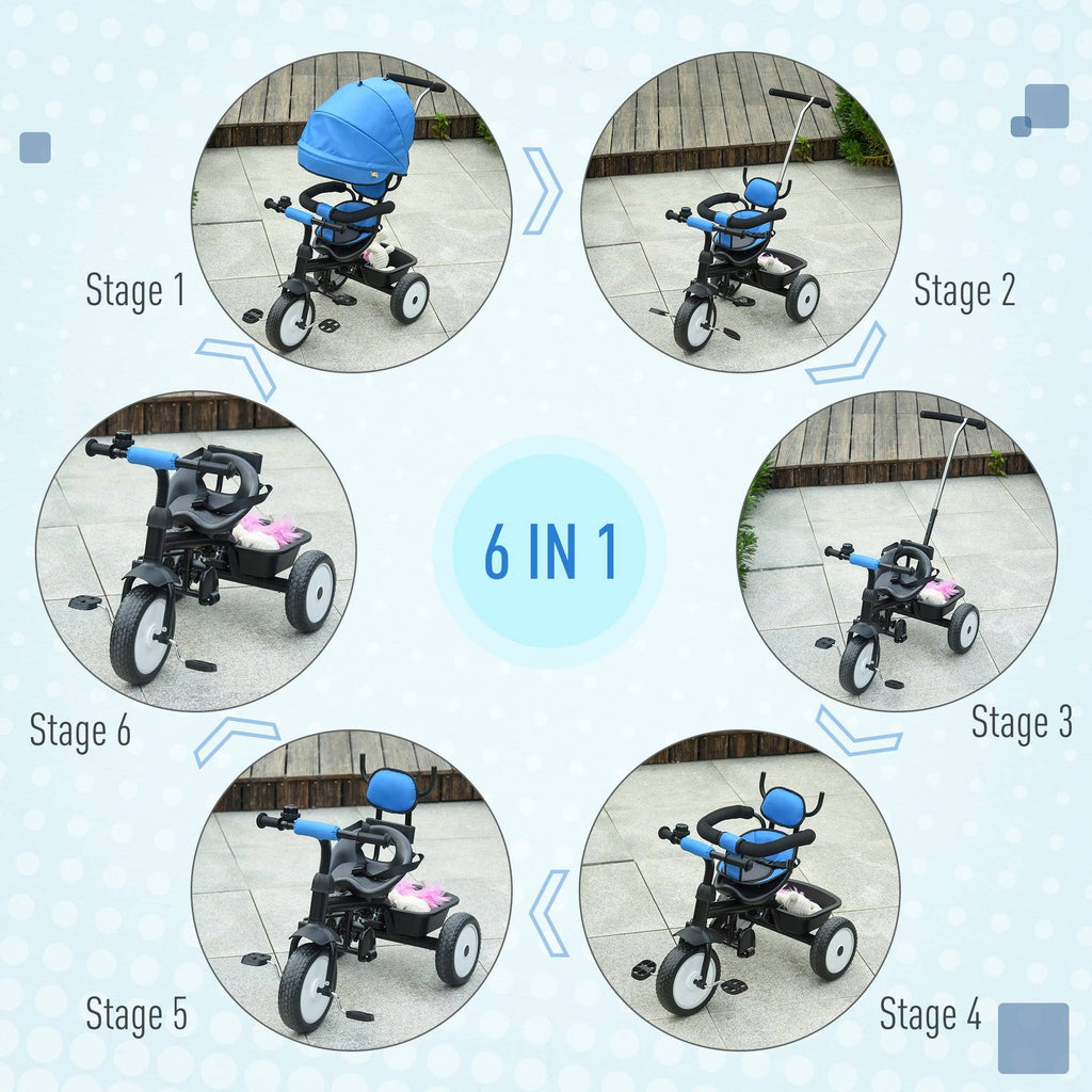 Blue 2 in 1 Baby Tricycle Stroller with Adjustable Canopy Detachable Guardrail Safety Belt K9569