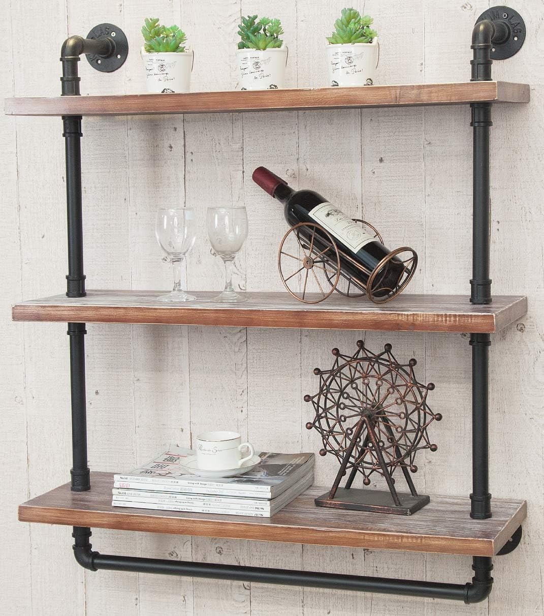 3-Tier Wall Mounted Iron Pipe Shelf V3651