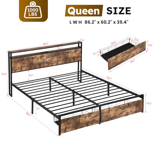 Gray Full Size Bed Frame with 4 Storage Drawers L841343