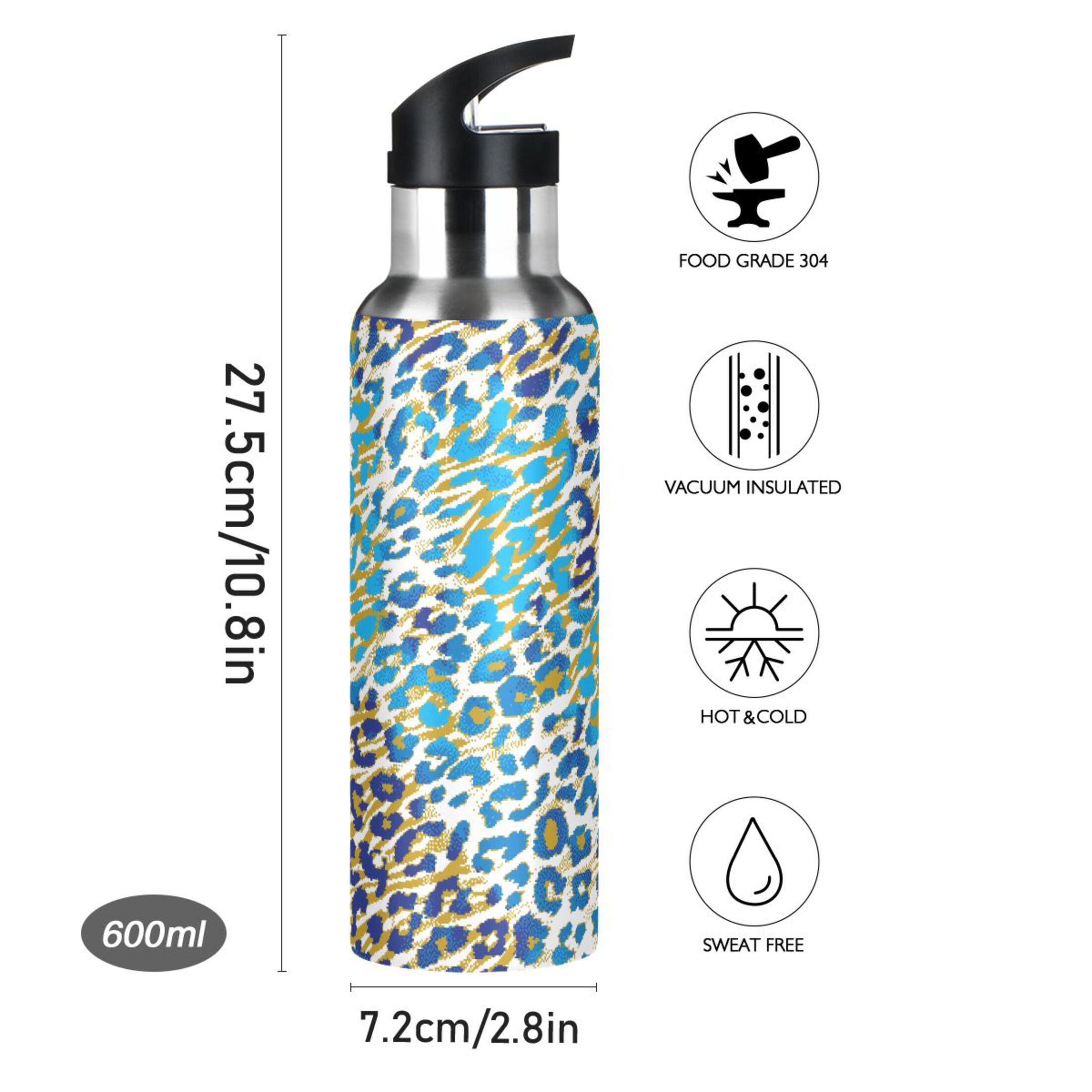 Green Brown Leopard Stainless Steel Vacuum Insulated Water Bottle 20 OZ N429