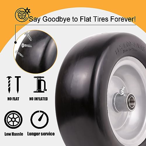 11x4.00-5 Flat Free Solid Smooth Tires and Wheel with Precision Bearings (2 Pack) V5020