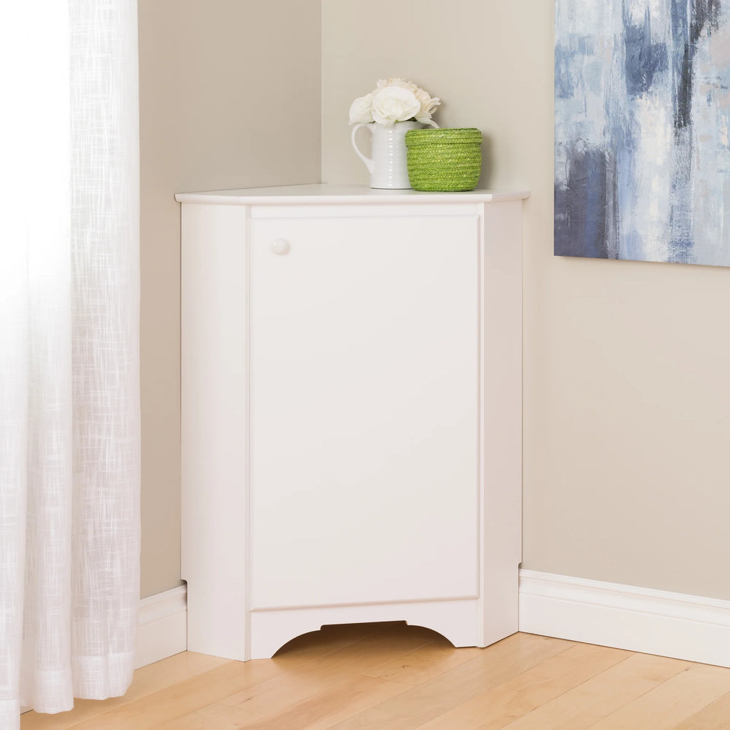 White Corner Storage Cabinet with Doors 29.25" W x 36" H F4475