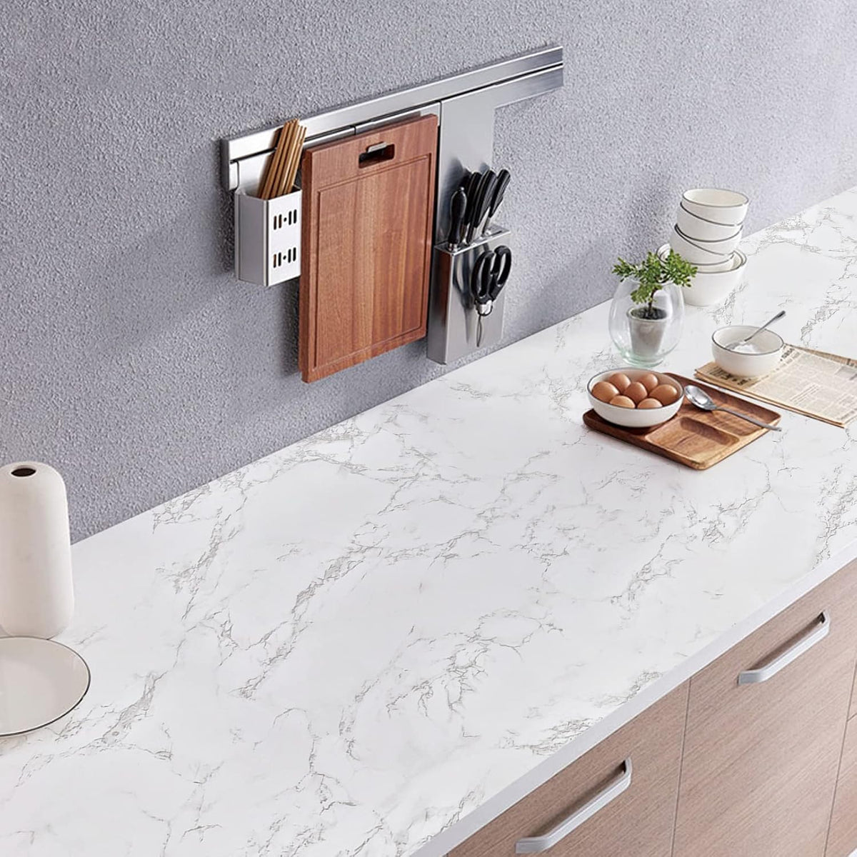 Marble Paper Granite Gray/White Roll PVC Kitchen Countertop (17.71" x 393.7") K585
