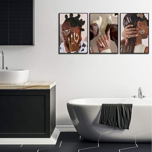 3Pcs Framed Canvas Wall Art Black Girl Wall Decor Posters Prints Paintings C43279