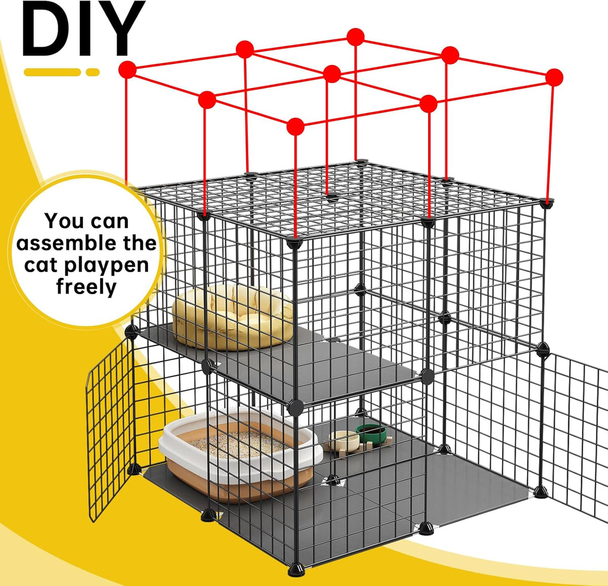 Black 3-Tier Metal Wire Cat Cage B147