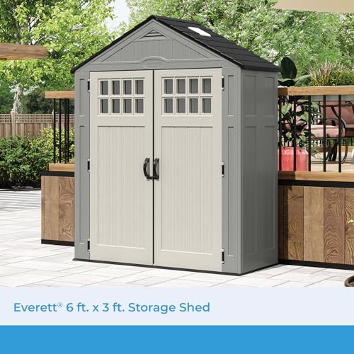 Heavy-Duty Resin Outdoor Shed with Double Doors and Windows, Dove Gray C448349