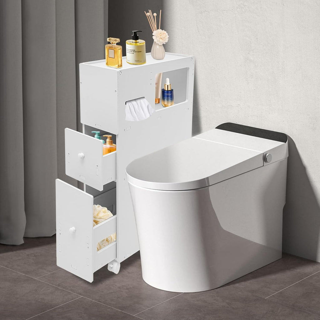 White Slim Rolling Bathroom Storage Cabinet S26323