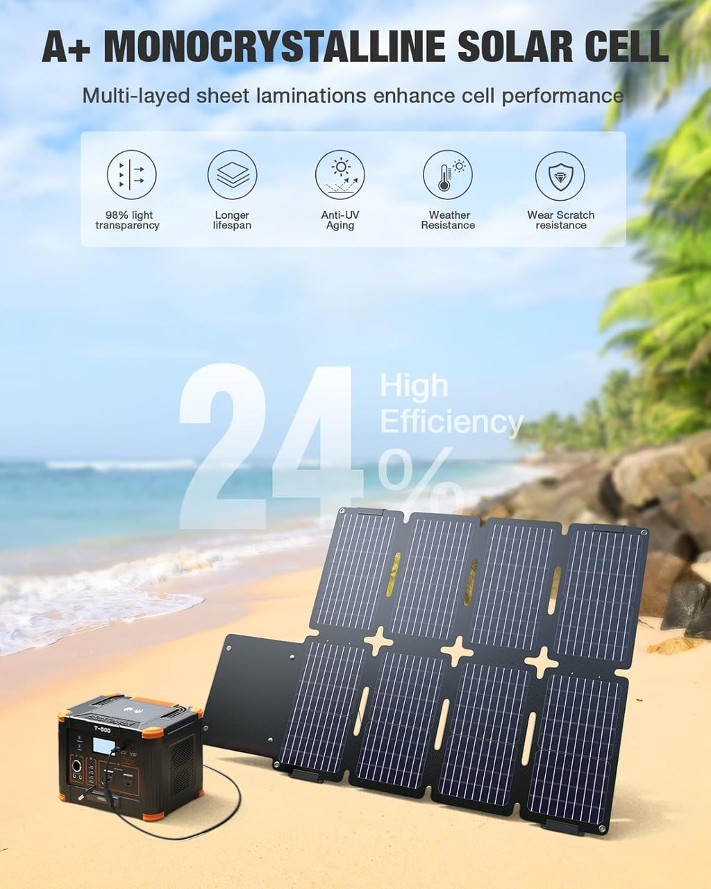 Portable Power Station 300W (Peak 600W) with 80W Foldable Solar Panel, 288Wh Solar Generator, 110V Pure Sine Wave AC Outlet Backup Lithium Battery L9750