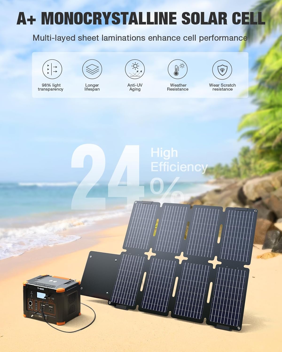 Portable Power Station 300W (Peak 600W) with 80W Foldable Solar Panel, 288Wh Solar Generator, 110V Pure Sine Wave AC Outlet Backup Lithium Battery L9750
