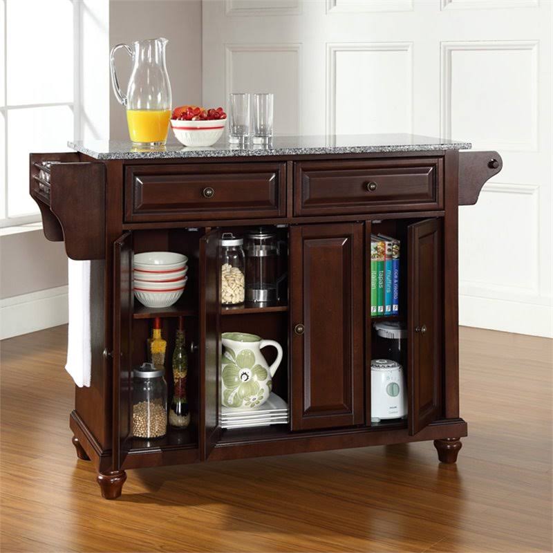 Vintage Mahogany Solid Granite Top Kitchen Island Q940308