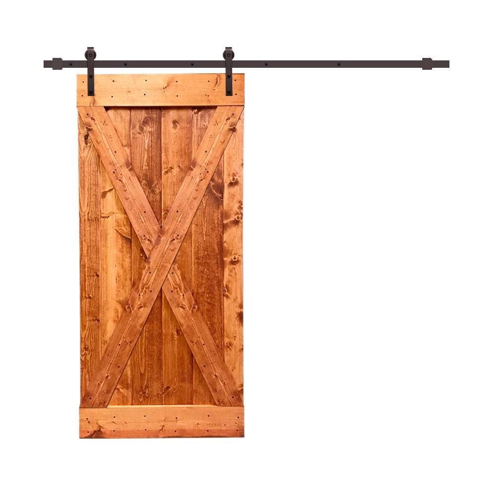 Ocean Blue Stained Wood Interior Sliding Barn Door with Hardware Kit G8572