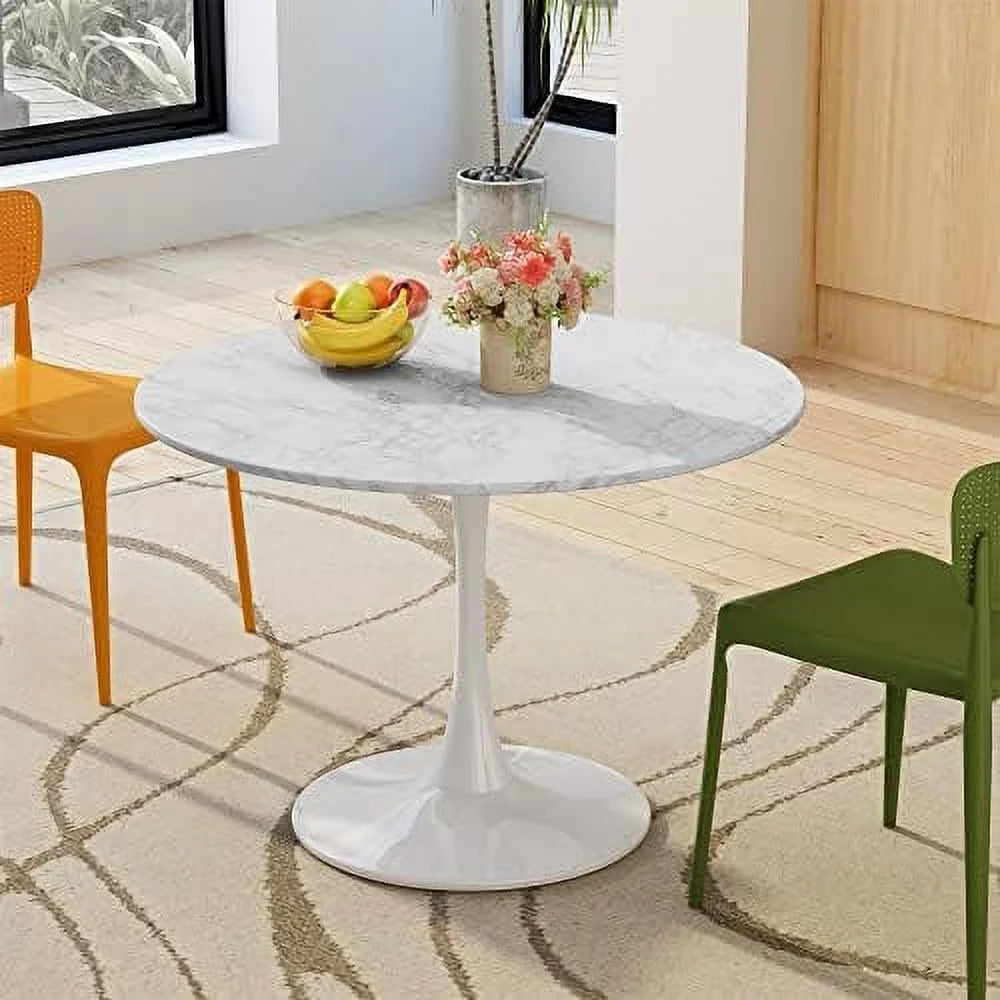 Round Dining Table with Marble Table Top Metal Base Pedestal Table U4416