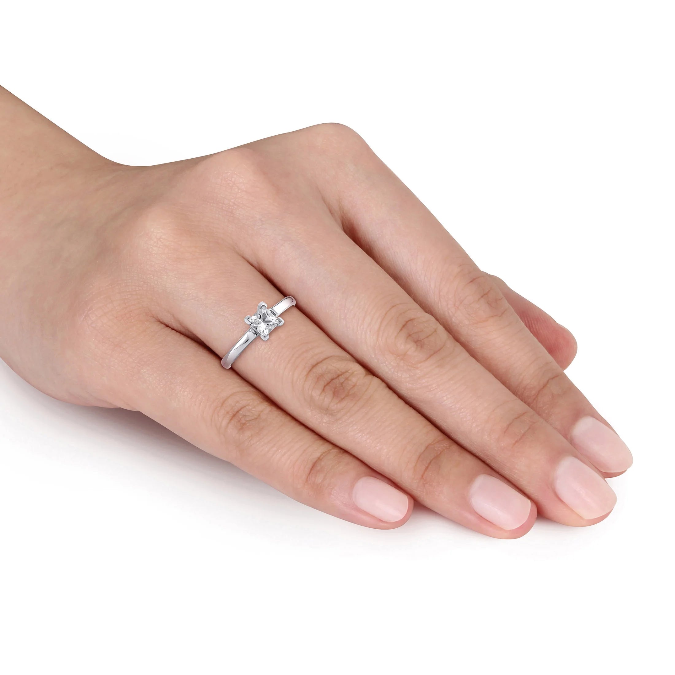 10kt White Gold Created White Sapphire Solitaire Ring N76015