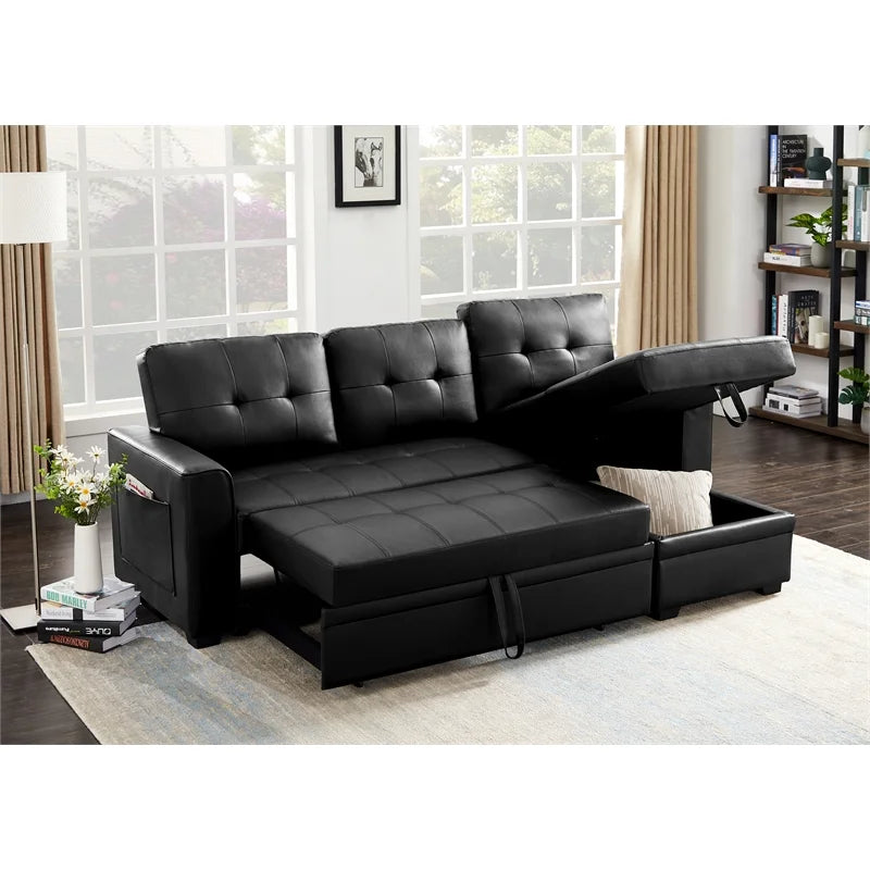 Black 84" Wide Sectional Sofa with Pull Out Sleeper Bed K820966