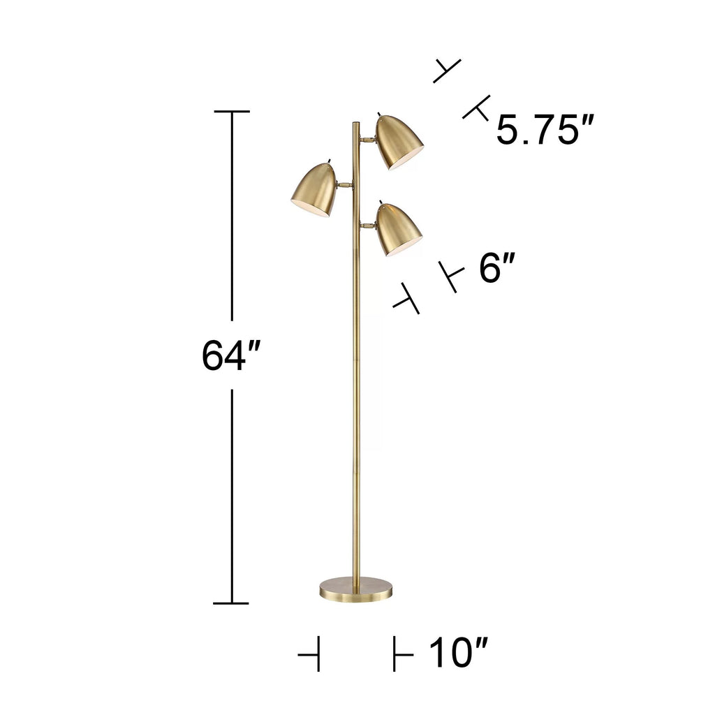 Aged Brass 3 Light Adjustable Dome Shade Floor Lamp S193