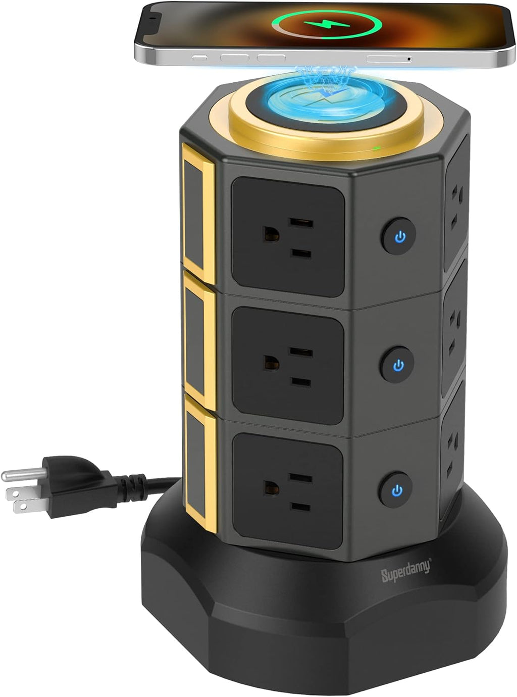 Gold 2 Pc Power Strip Tower with 12 AC Outlets and 6 USB Ports S11580