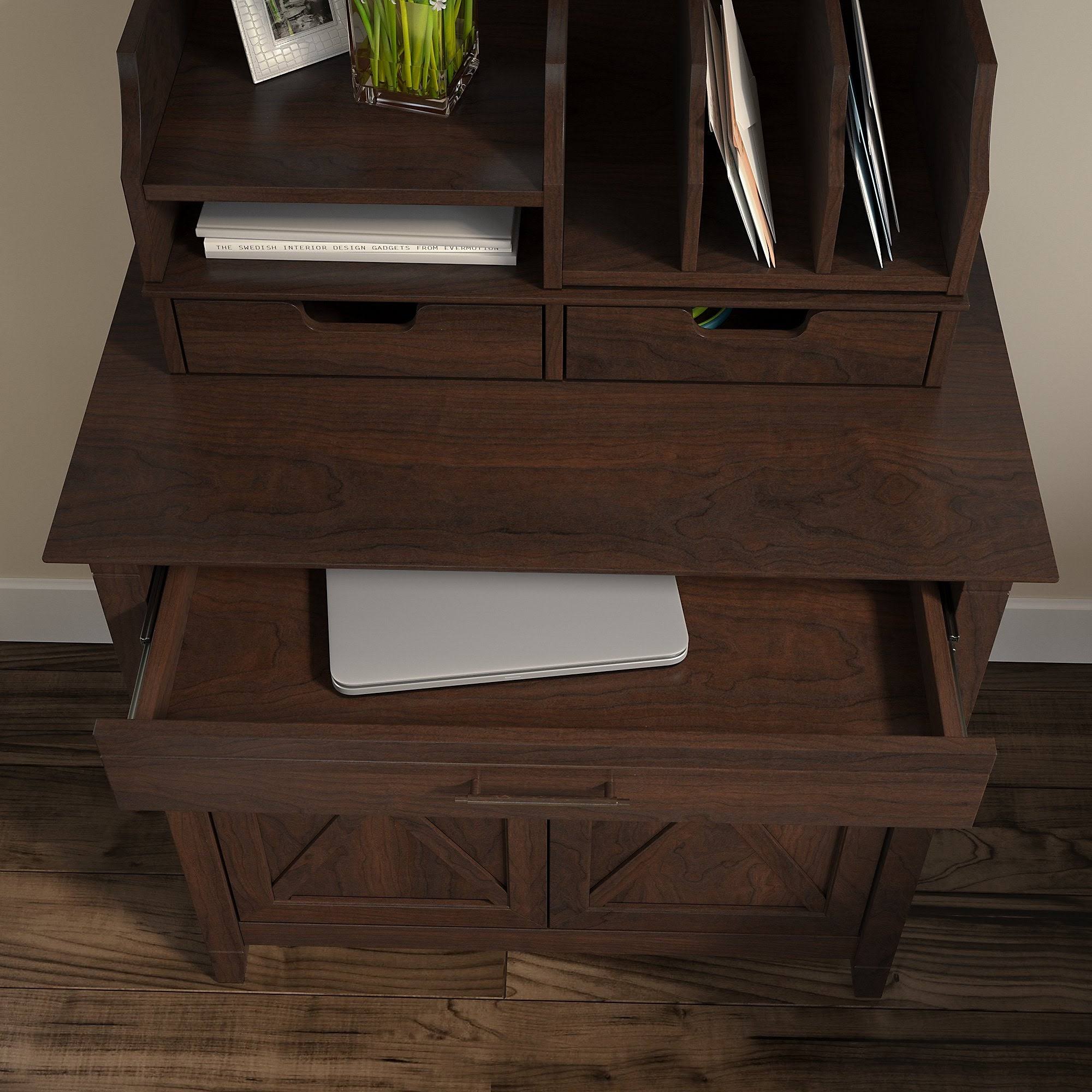 Reclaimed Pine Secretary Desk with Keyboard Tray and Storage Cabinet D43516