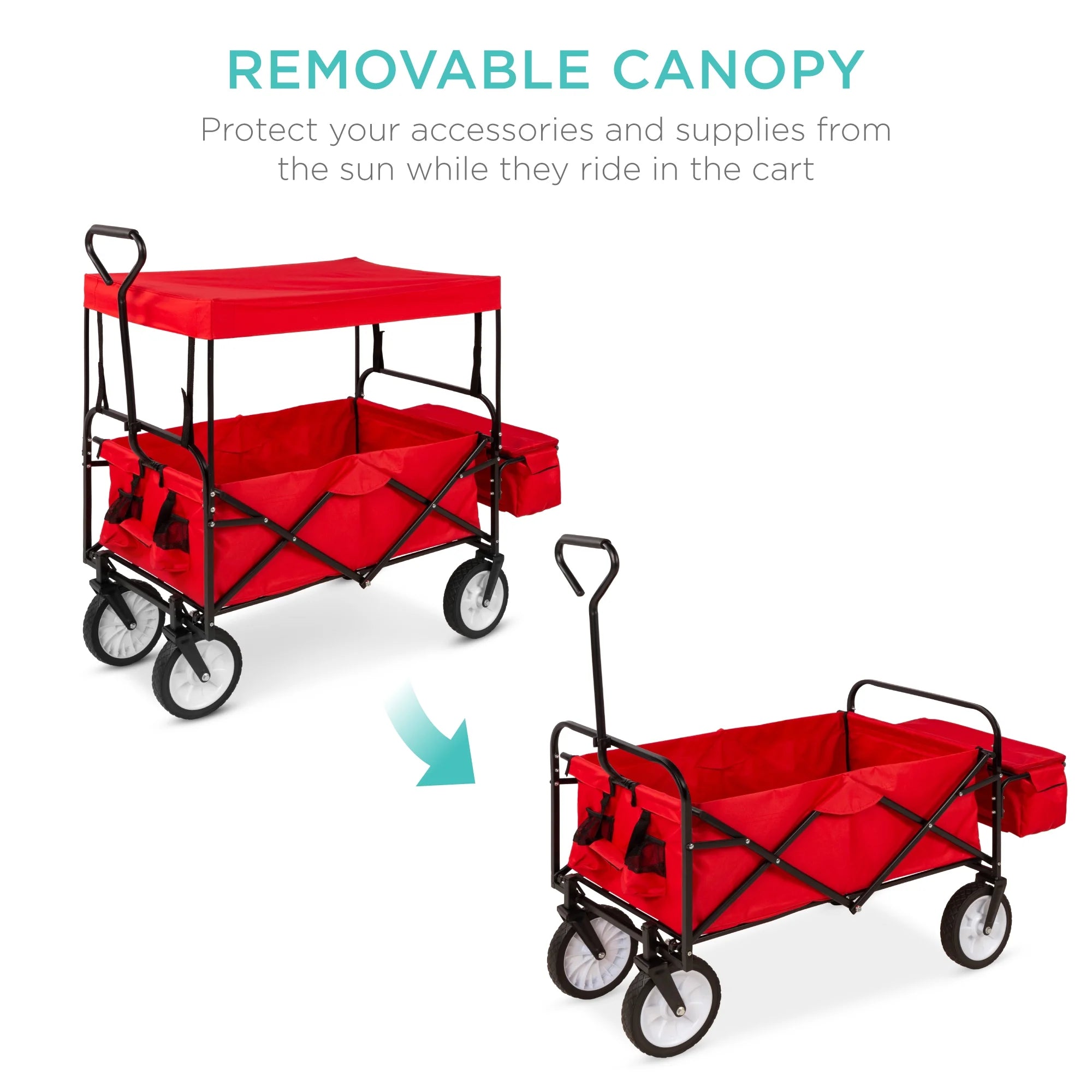 Red Collapsible Outdoor Utility Wagon with Removable Canopy T751