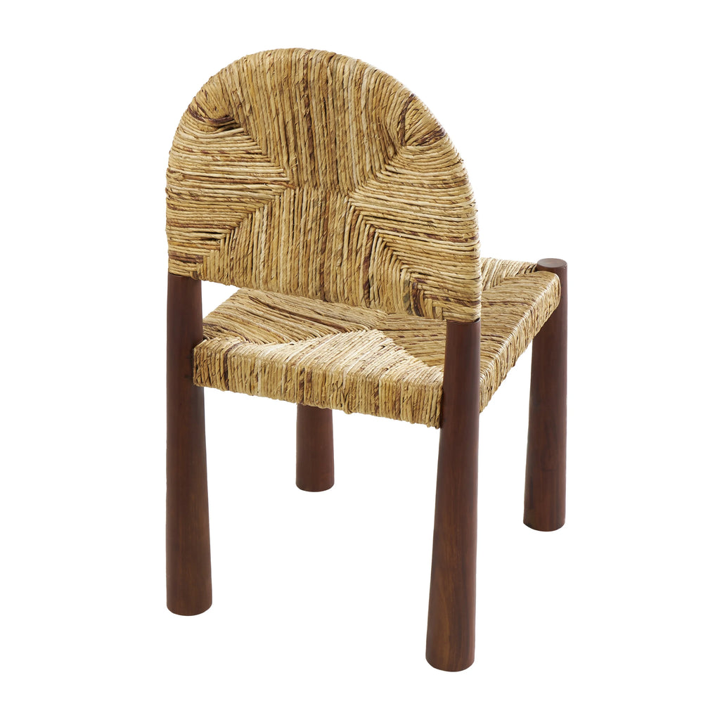 Light Brown Handmade Wood Lounge Chair with Woven Banana Leaf Seat, Set of 2 Q560827