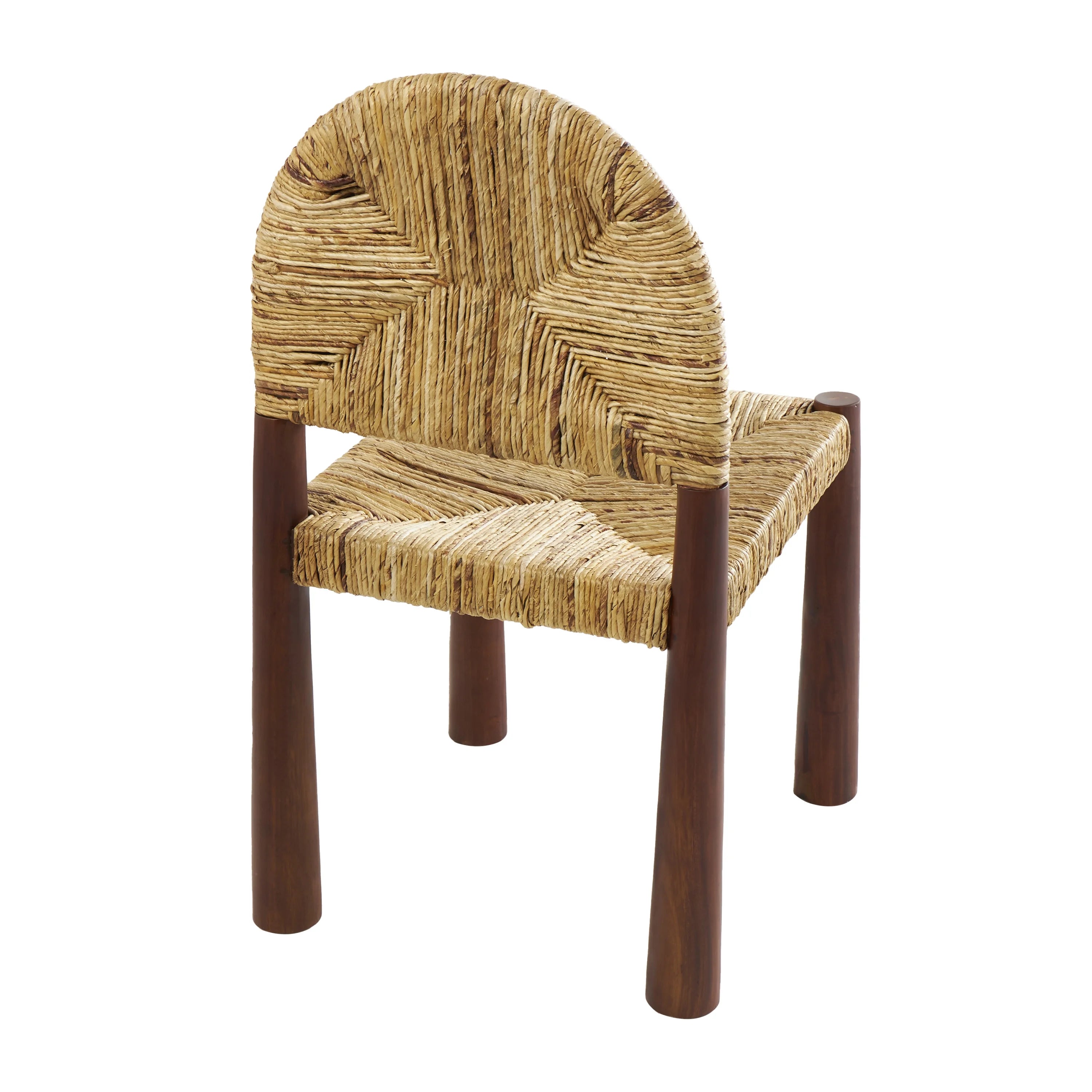 Light Brown Handmade Wood Lounge Chair with Woven Banana Leaf Seat, Set of 2 Q560827