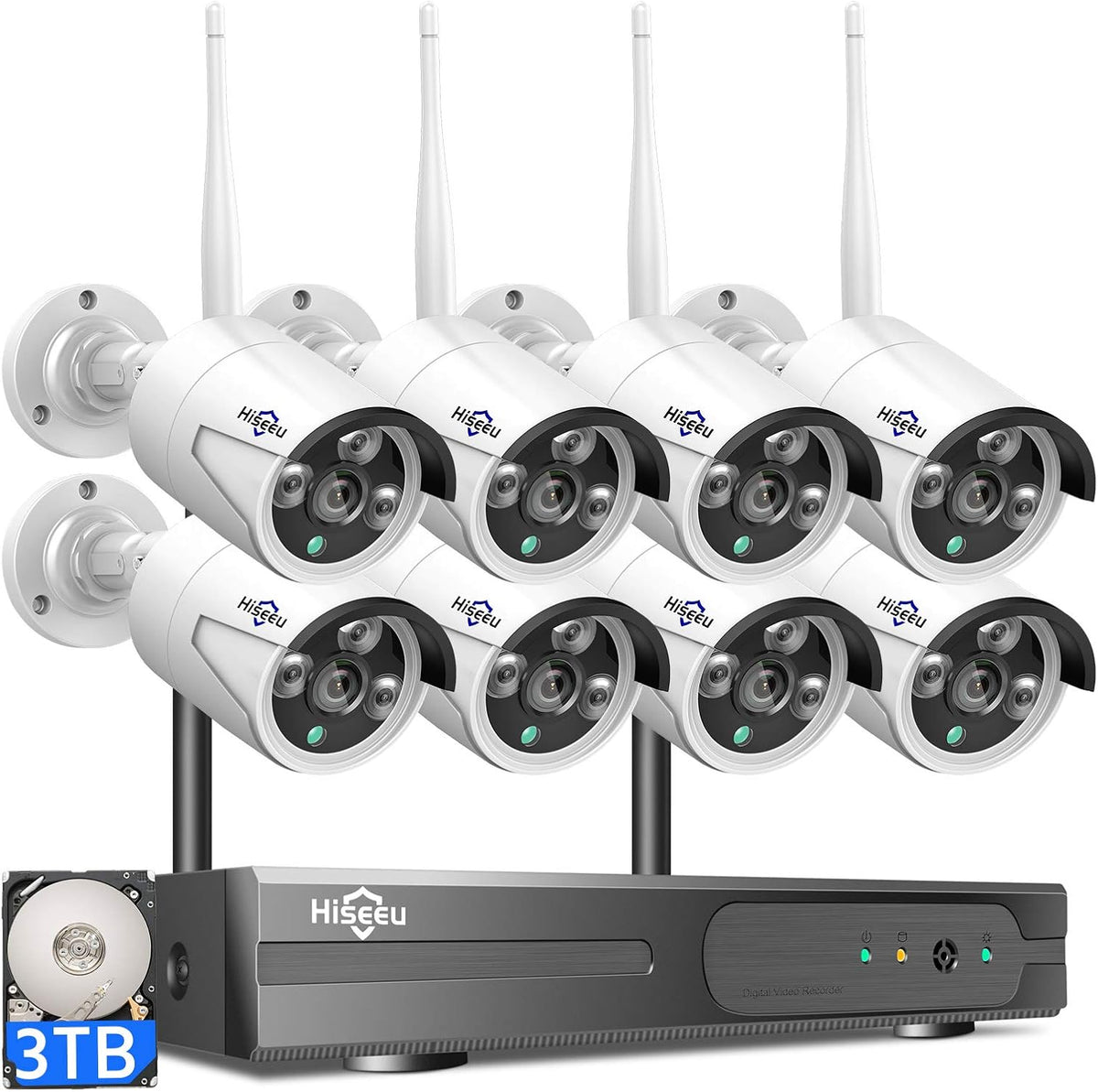 2K Wireless 8 CH NVR Kit 8Pcs 3MP WiFi Bullet Security Camera System with 3TB Hard Drive Z2941