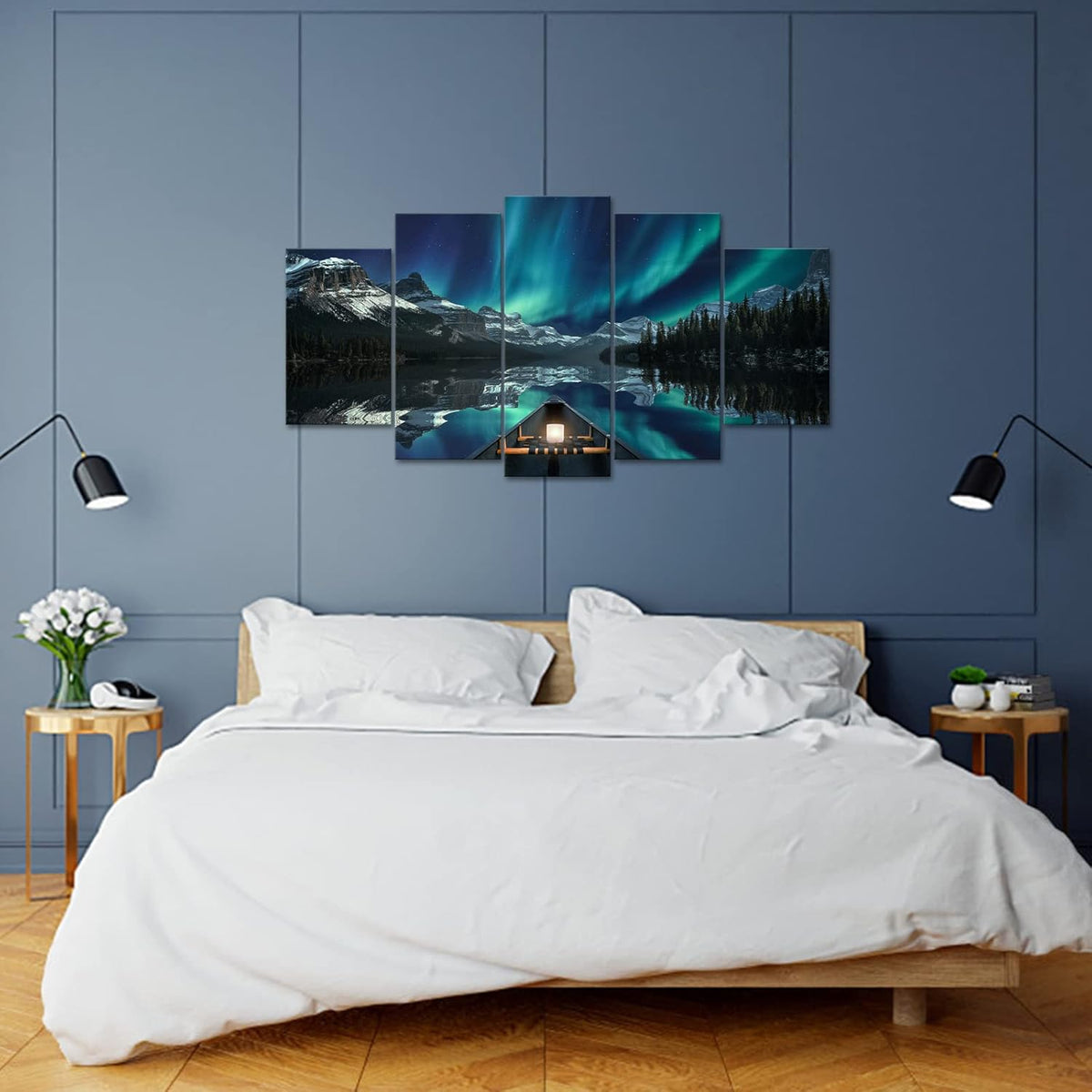 5 Panels Aurora Borealis Canvas Wall Art Stretched and Framed J4215