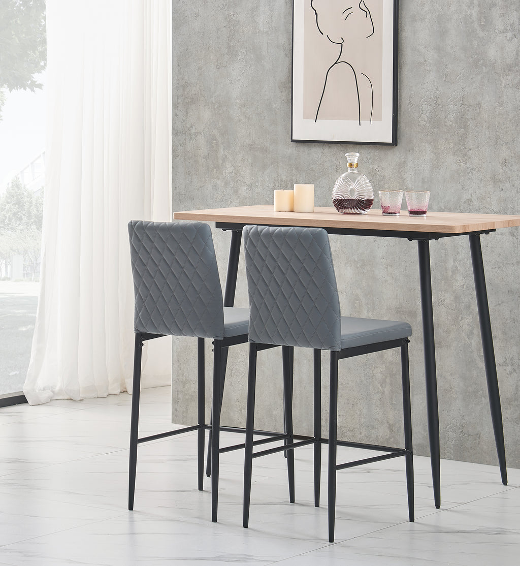 Gray Leather Bar Stools, Set of 2 Q7843
