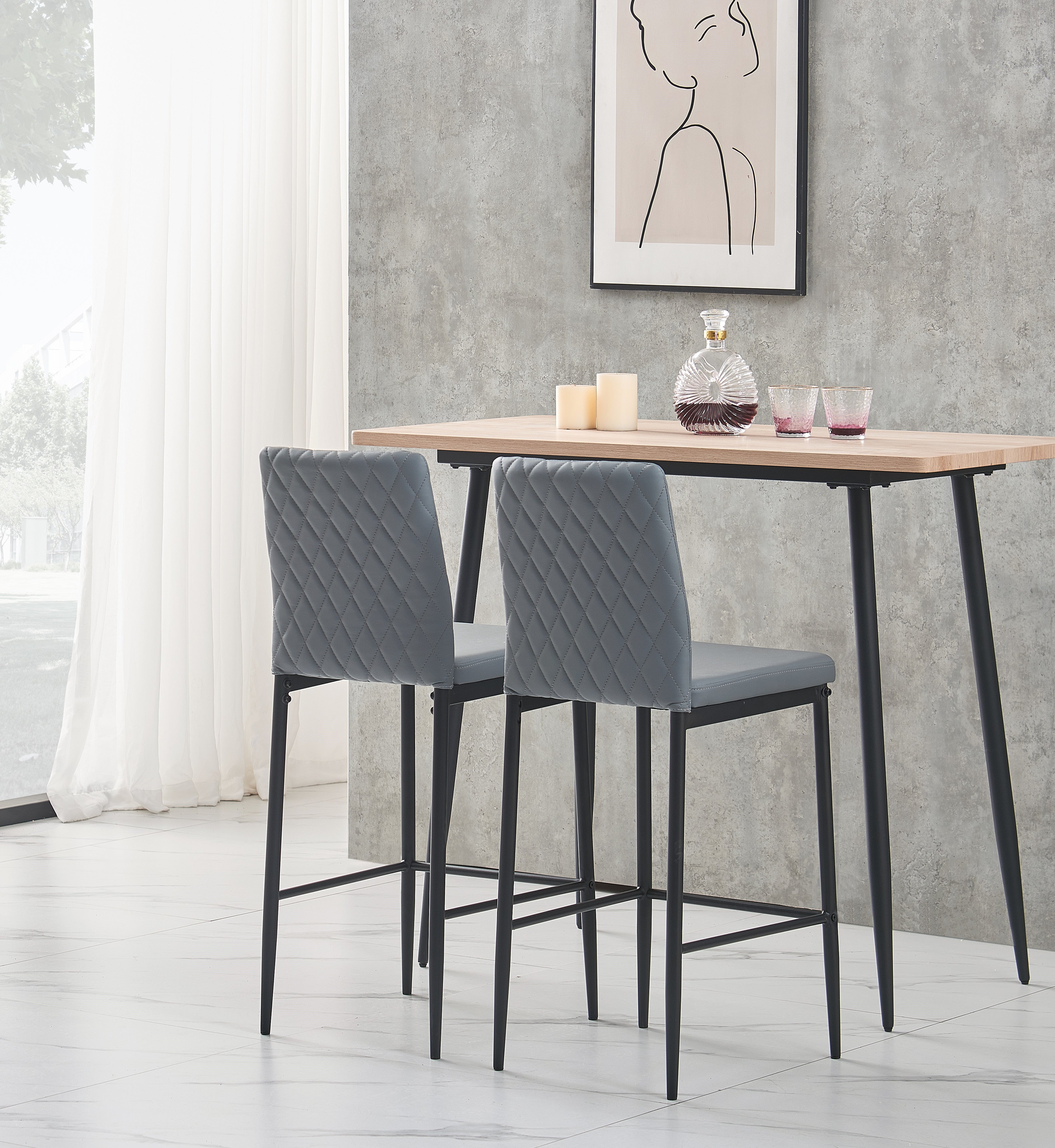Gray Leather Bar Stools, Set of 2 Q7843
