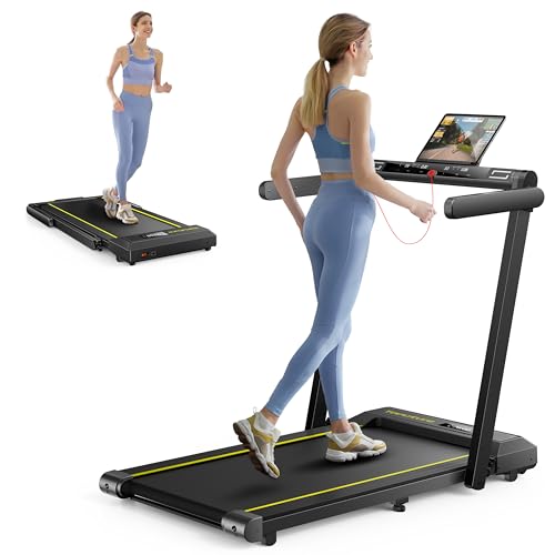 2 in 1 Folding Treadmill, 2.5HP Under Desk Treadmill with Dual LED Display X589910